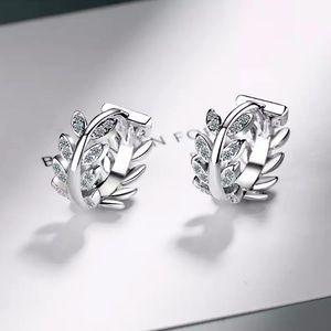 Sterling Silver 925 Leaves Huggie Hoop Earrings